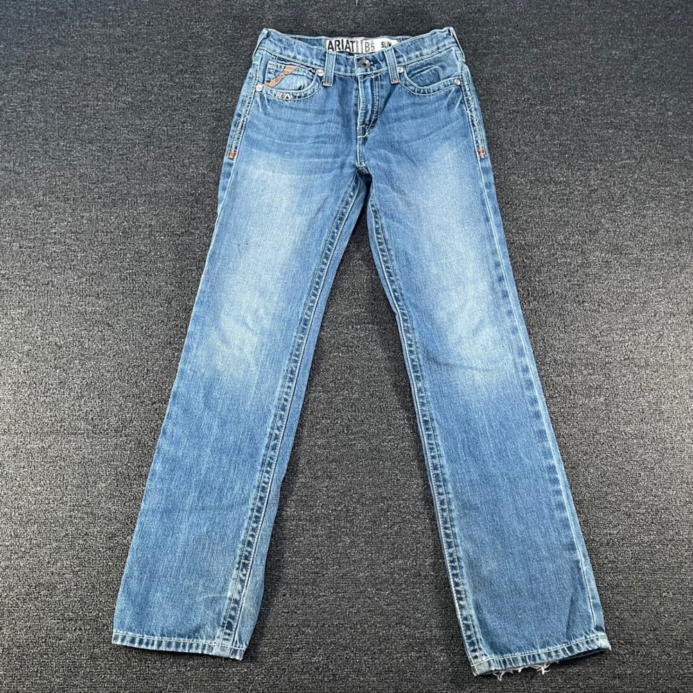Ariat B5 Slim Jeans Boys Size 16 Blue Good Contrast Stitching Western Denim